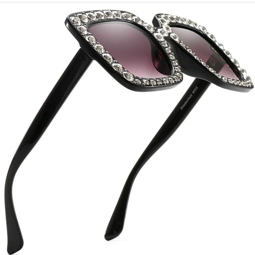 Oversized Sunglasses Square Thick Frame Rhinestone - Picture 4 of 8
